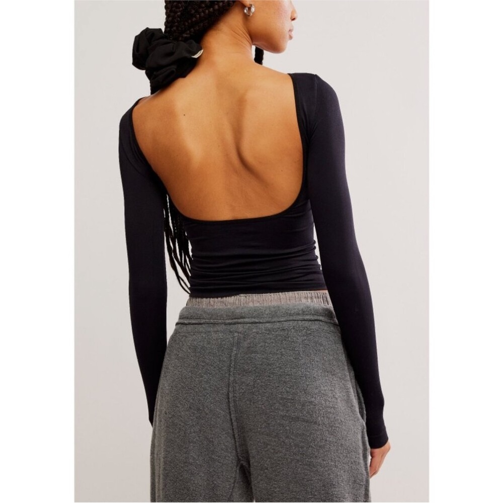 Free People Black Low Back Seamless Long Sleeve